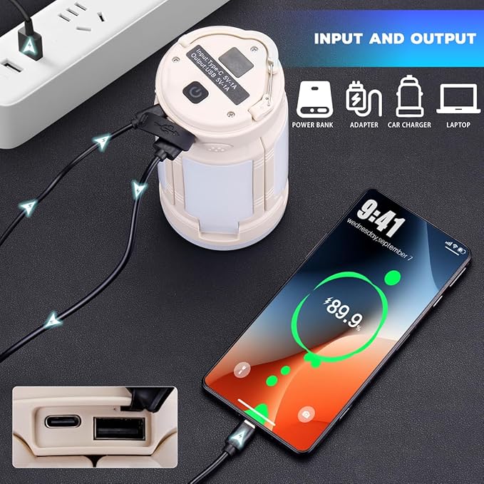 Foldable Camping Lantern, Rechargeable Camping Lights, 4000LM, 6 Light Modes, IPX4 Waterproof Tent Lights for Power Outages, Emergency, Hurricane, Hiking, 2-Pack