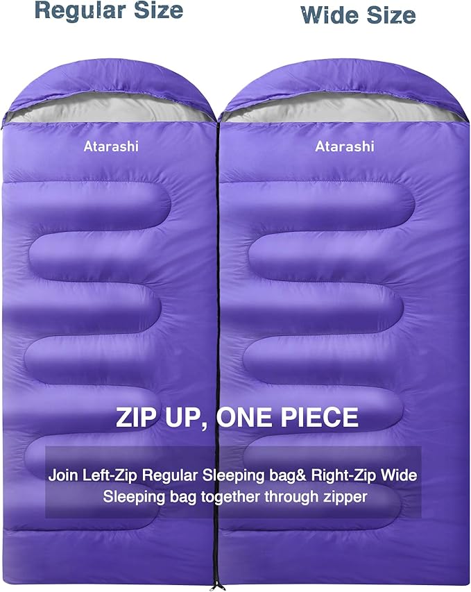 Atarashi Camping Sleeping Bag- 4 Seasons for Adults, Light, Warm, Extra-Large with Compression Sack- Great for Hiking, Backpacking & Outdoor Adventures