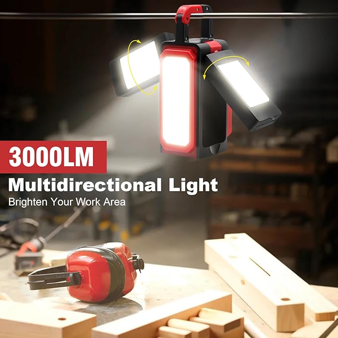 SYLSTAR 3000LM Rechargeable Camping Light, Battery Powered Camping Lantern with 4 Light Modes, Powerbank, Magnets, Hook, IPX5 Rotatable Work Light for Power Outages Emergency Garage