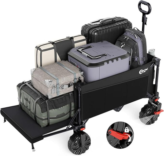 PORTAL 300L Large Capacity Foldable Wagon with Tailgate, 325LB Heavy-Duty Collapsible Utility Cart, All-Terrain Wheels & Brakes, Oversized Garden Wagon for Camping, Groceries, Sports, and Pets