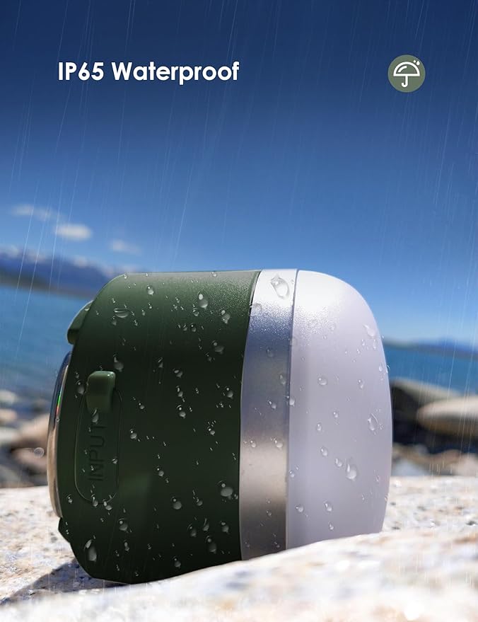 Joyzy Rechargeable LED Camping Lantern, 600lm, 3600mAh, Mini Hanging Light for Outdoor, Fishing, Car or House Emergency Kit (Green)