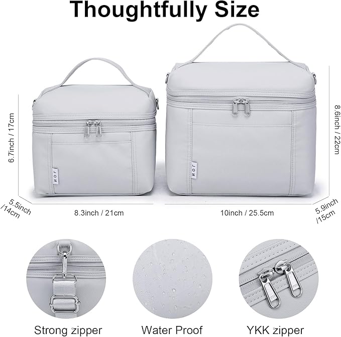 NOL Natural Organic Lifestyle Insulated Lunch Bags for Women Cooler Bag Lightweight Nylon Waterproof Lunch Box For Work (Gray White, Medium(normal))
