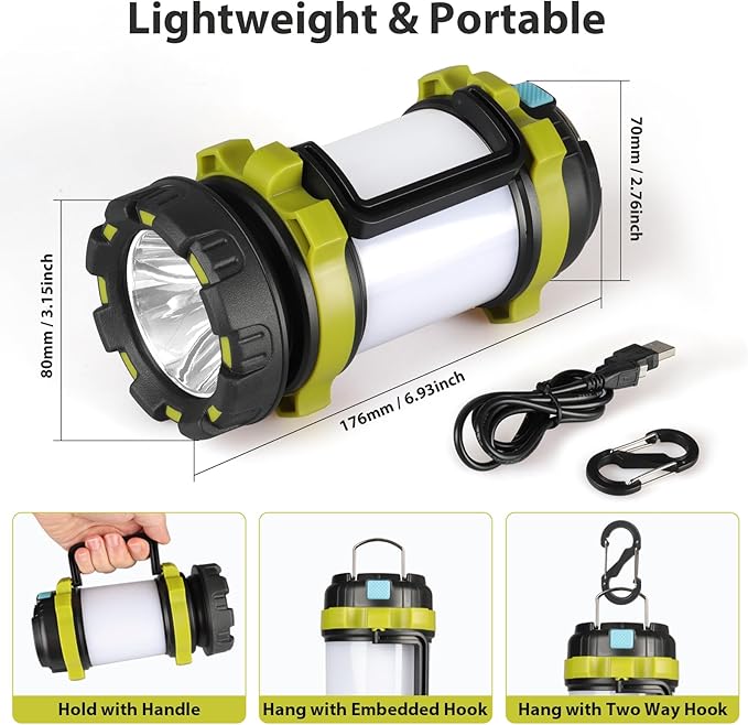 3 Pack Camping Lantern, Outdoor LED Camping Light, Rechargeable Flashlights with 1000LM, 6 Modes, 4000mAh Power Bank, IPX5 Waterproof Portable Emergency Camp Light for Hurricane Hiking - Green
