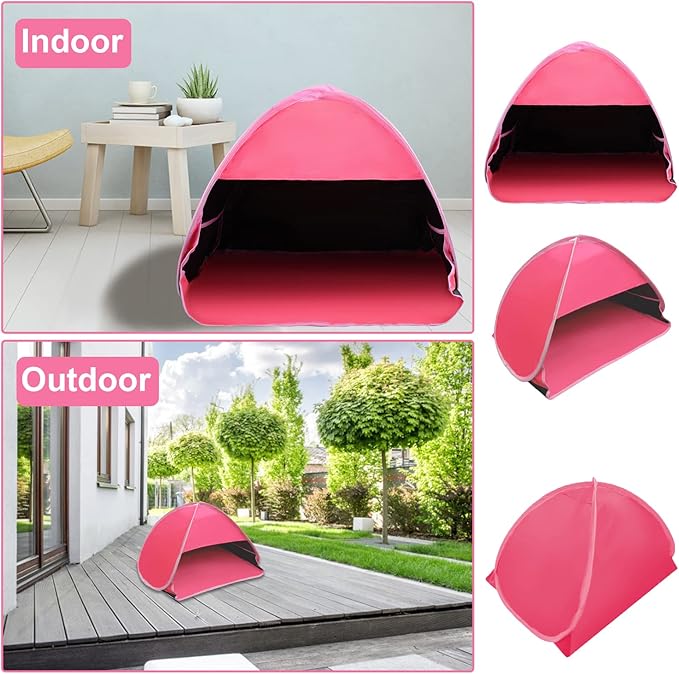 Pop Up Beach Sun Shade, 1-Pack Mini Sun Shelter Tent for Anti-UV Windproof Camping Picnic Fishing Bench, Rose Red-Painted Silver, L