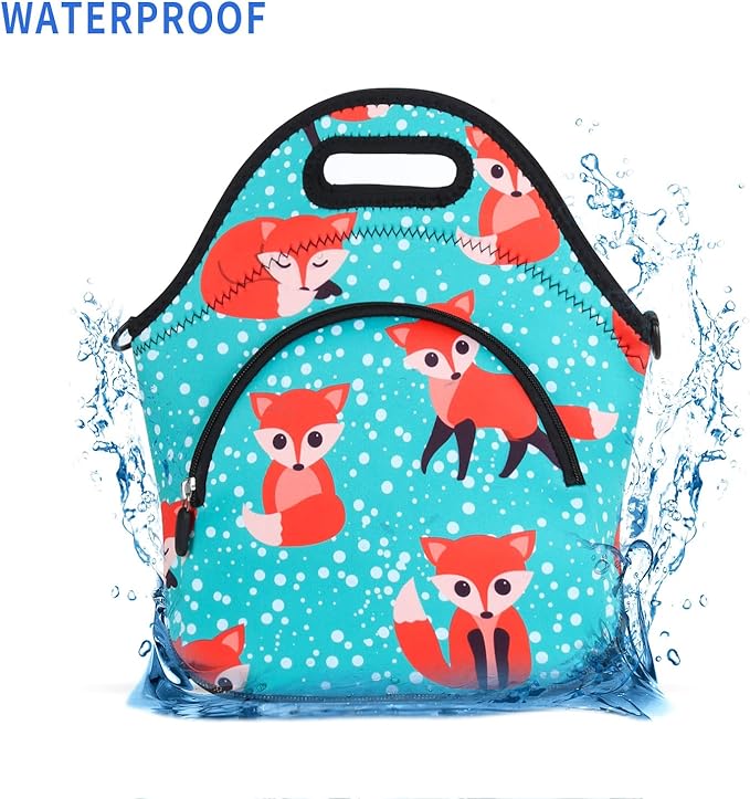 Violet Mist Neoprene Lunch Bag, Snow Fox, Unisex, Meal Holder, 12.6"L x 11.8"H x 6.14"W, Adjustable Shoulder Strap, Easy to Clean, BPA-Free, Eco-Friendly