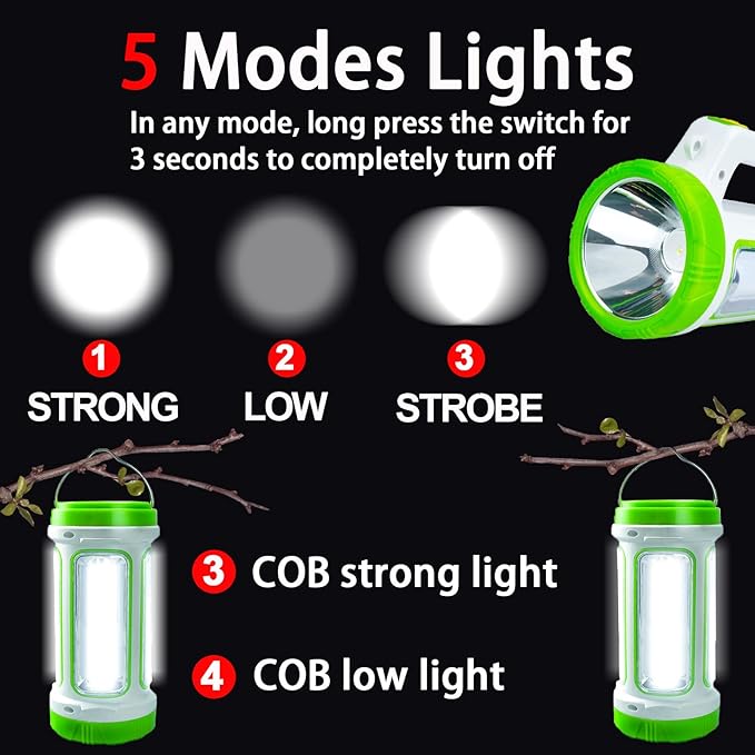 Solar Camping Lantern Rechargeable Camping Lights,4000mah Power Bank for Power Outage Supplies Emergency Lights for Home Power Failure,LM Lantern Light Solar Lamps,6 Modes Long Battery Life