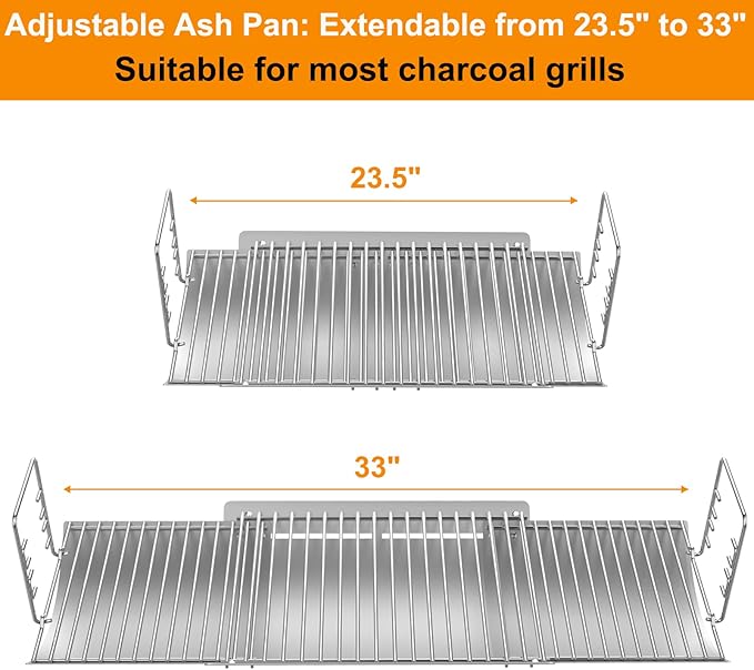 Adjustable Ash Pan Replacement Parts for Char-griller 200048 1224 2121 2123 2828 2222,Charbroil 17302056 19302056 Charcoal Grill Accessories, Oklahoma Joe's 19302087, Royal Gourmet CC1830F Grill Parts