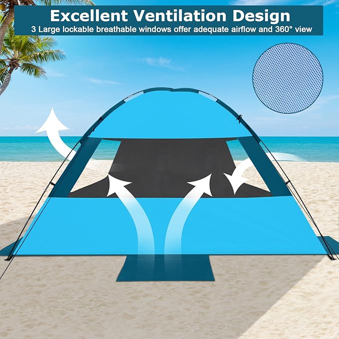 COMMOUDS Beach Tent Sun Shade for 3/4-5/6-7/8-10 Person, UPF 50+ Beach Sun Shelter Canopy Tent, Lightweight, Easy Set Up and Carry