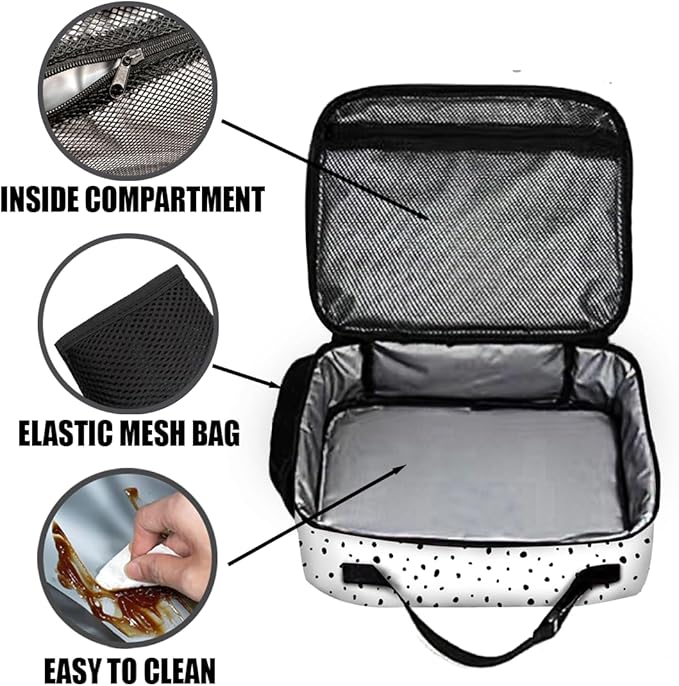Polka Dot Lunch Bag Reusable Insulated Lunch Box Keep Food Cooler Thermal Lunch Tote for Women Men