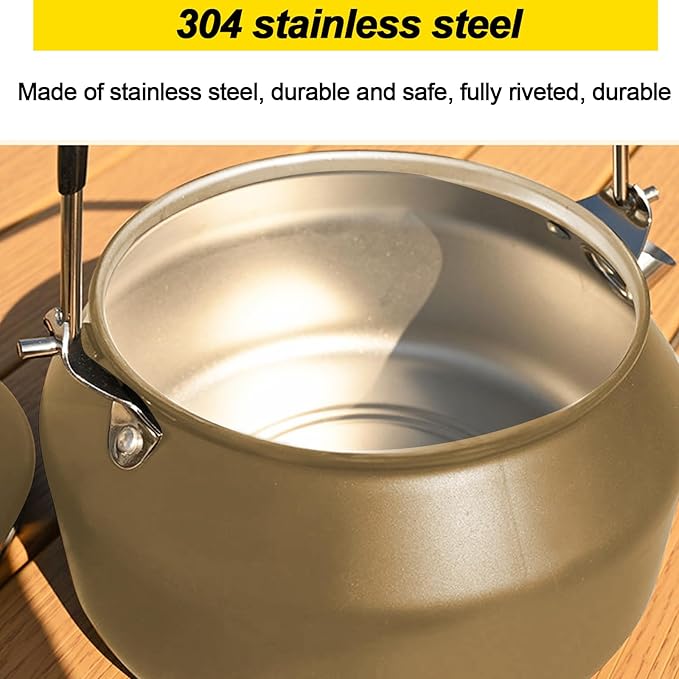 Camping Kettle Outdoor Campfire Camp Kettle, 1L Stainless Steel Camp Tea Coffee Pot, Portable Lightweight Teapot Fast Heating Boiling Water, Ideal for Hiking Picnic Travel, Brown