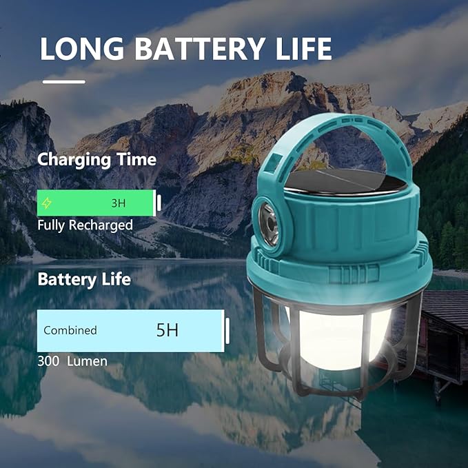 LED Camping Lantern Rechargeable, Solar Camping Lantern with USB Cable, 6 Light Modes Included with Two Light Source Modes for Hurricane, Power Outages