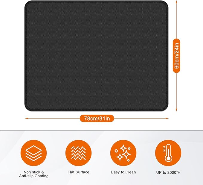Cook's Aid Large Under Grill Mat for Outdoor Grill,0.35" Thick Double-Sided Fireproof Grill Pad,Indoor Fireplace/Fire Pit Mat,Oil-Proof Waterproof BBQ Protector for Decks and Patios (24"x31")