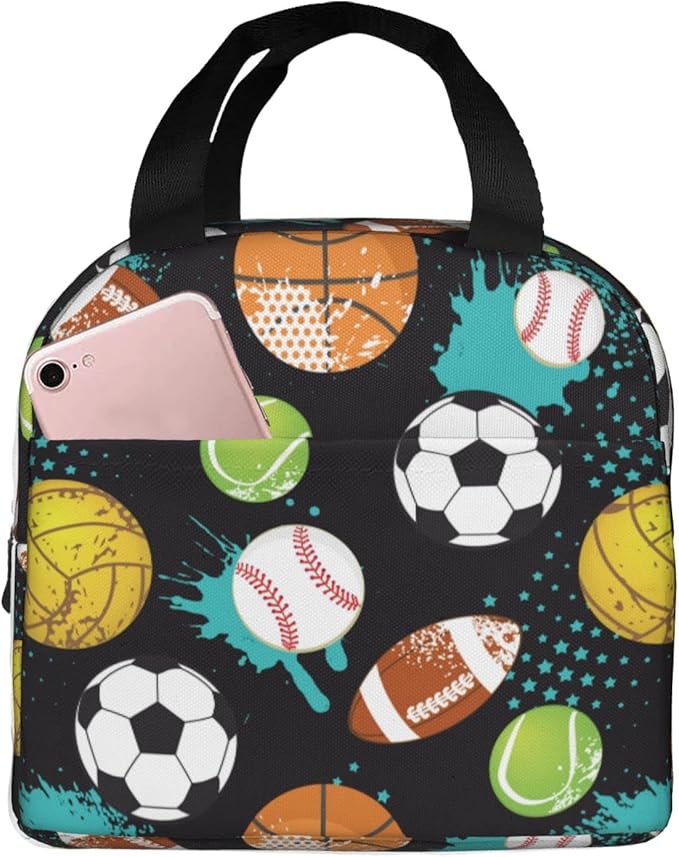 VOOHDDY Sport Ball Cool Insulated Lunch Bag For Men Women Reusable Lunch Box Container Waterproof Portable Cooler Thermal Tote Bag For Work Office Picnic Beach Travel