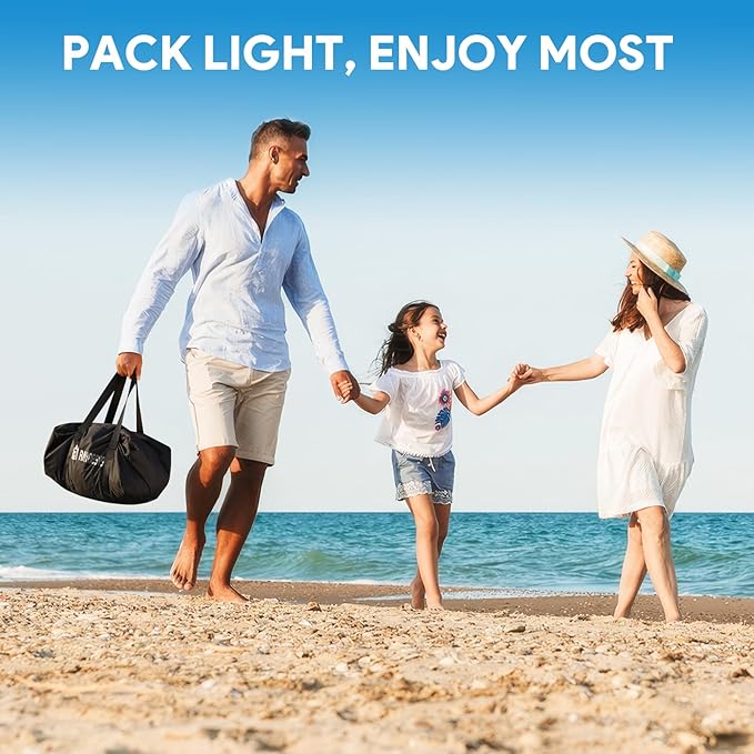 Beach Tent Sun Shelter, 10 x 10 FT Beach Canopy Tent Sun Shade, UPF50+ Beach Tent Canopy with 8 Sandbags & 4 Stability Poles, Outdoor Beach Tent for Beach Camping Fishing, Coconut Tree