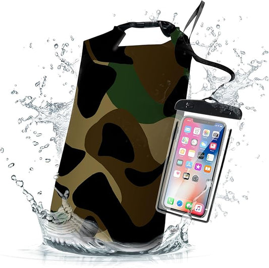 Waterproof Dry Bag,Roll Top Grey Camouflage Waterproof Backpack 5L/10L/20L Floating and Lightweight Bags for Kayaking, Boating, Fishing, Swimming and Camping with Waterproof Phone Case