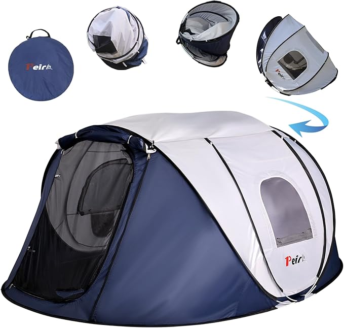 Camping Pop Up Tent, 2-4 Person Automatic Easy Setup Tents, 2 Doors-Instant Popup Family Tents for Camping, Hiking, Traveling