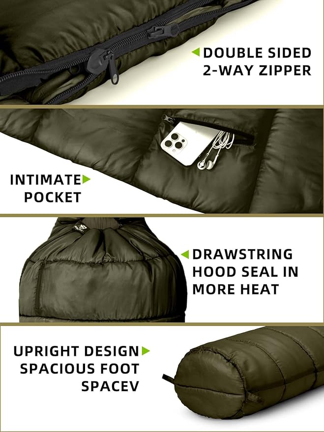 Bessport Mummy Sleeping Bag | 15-45 ℉ Extreme 3-4 Season Sleeping Bag for Adults Cold Weather– Warm and Washable, for Hiking Traveling & Outdoor Activities