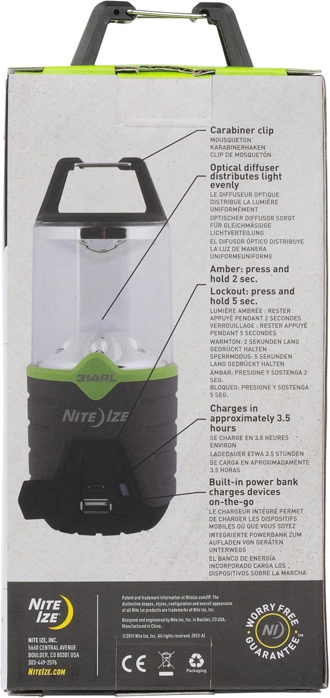 Nite Ize Radiant 314 Rechargeable LED Lantern - Weather & Impact Resistant Light with Power Bank - Rechargeable Lantern for Camping & Hiking Gear
