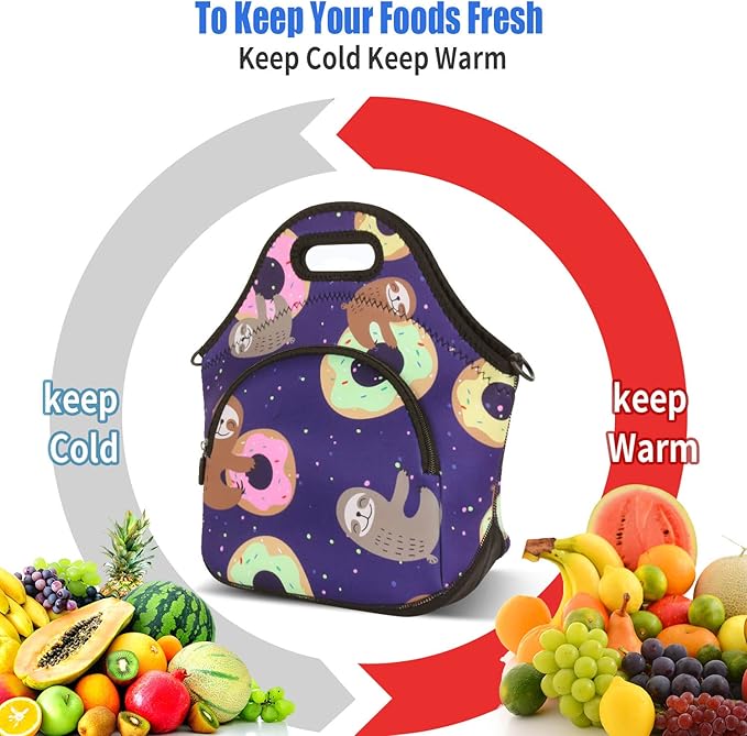 Violet Mist Neoprene Lunch Bag Reusable Insulated Box with Adjustable Shoulder Strap for Men and Women