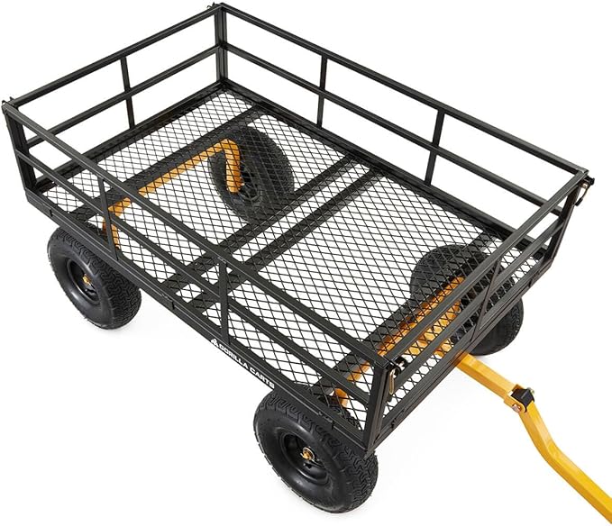 Gorilla Carts GOR1400-COM Steel Utility Garden Cart, Heavy-Duty Convertible 2-in-1 Handle and Removable Sides, 12 cu ft, 1400 lb Capacity, Black