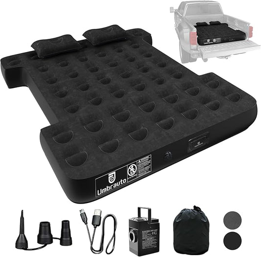 Umbrauto Built-in Pump Air Mattress for 5.5-5.8ft Full Size Short Truck Bed, Inflatable Camping Airbed with Rechargeable Cordless Pump for Truck Tent Camper