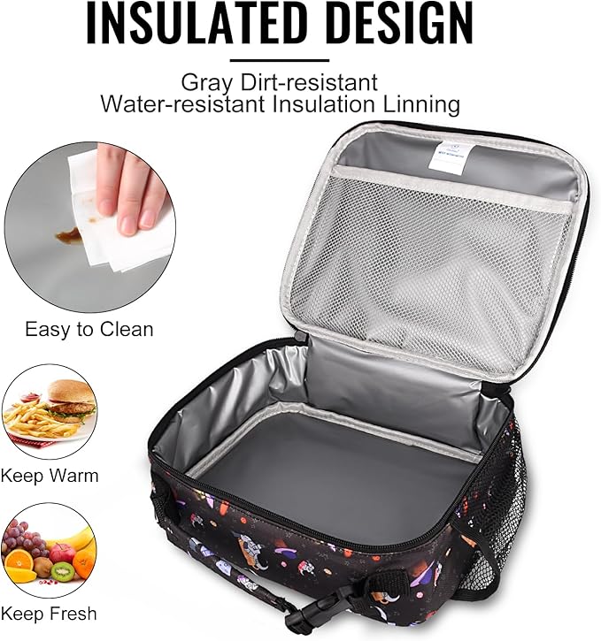 Genteen Lunch Box Kids, Prints Insulated Lunch Bag Kids Boys Girls,Soft Bag Mini Cooler Back to School Thermal Meal Tote Kit Lunch Box for School,Work,Outdoor - Astronaut