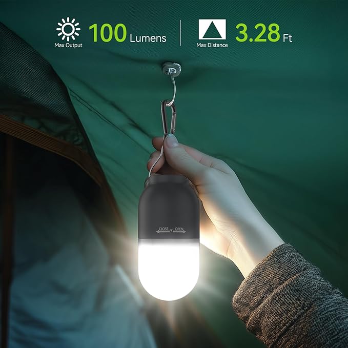 RECHOO Camping Essentials, 4 Pack Camping Lantern for Power Outages, Portable Camping Tent Lights with Clip Hook for Outdoor, Survival Gear for Hurricane, Emergency Supplies (Battery Included)