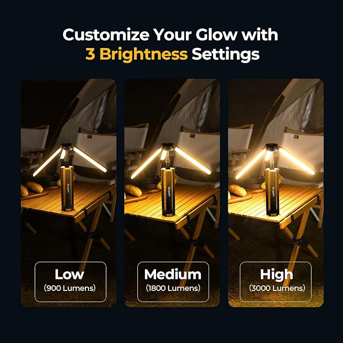 BougeRV Telescopic Camping Light, 15600mAh Collapsible Outdoor Light, Rotatable Electric Lantern, IP54 Waterproof Flashlight, Cordless Camping Tent Lamp for Emergency, Camping, Hiking(Black)