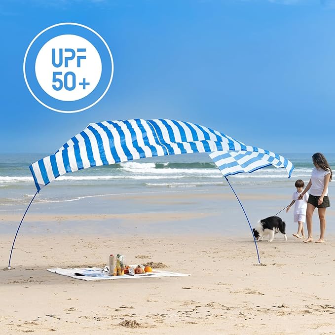 Beach Shade Canopy Sun Tent Shelter, Wind Canopy for Beach, Backyard, Park, Dessert, Light Weight, Easy Set Up, 78 Sq. Ft. of Shade for 1-3 People, Lite Regatta Stripe