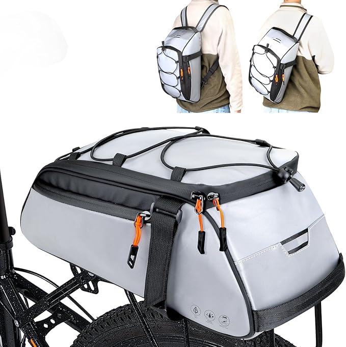 WOTOW Bike Rear Rack Bag - 10L Large Full Reflective Waterproof Trunk Bag, Multifunctional Bicycle Back Seat Cargo Carrier with Shoulder Strap(Full Reflective)
