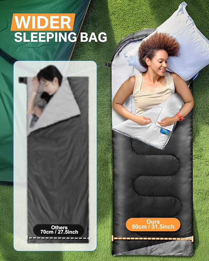 Rantizon Sleeping Bags for Adults Backpacking Lightweight Waterproof- Cold/Warm Weather Sleeping Bag for Mens Kids Boys Girls Camping Essentials Hiking Outdoor Travel Hunting with Compression Bags