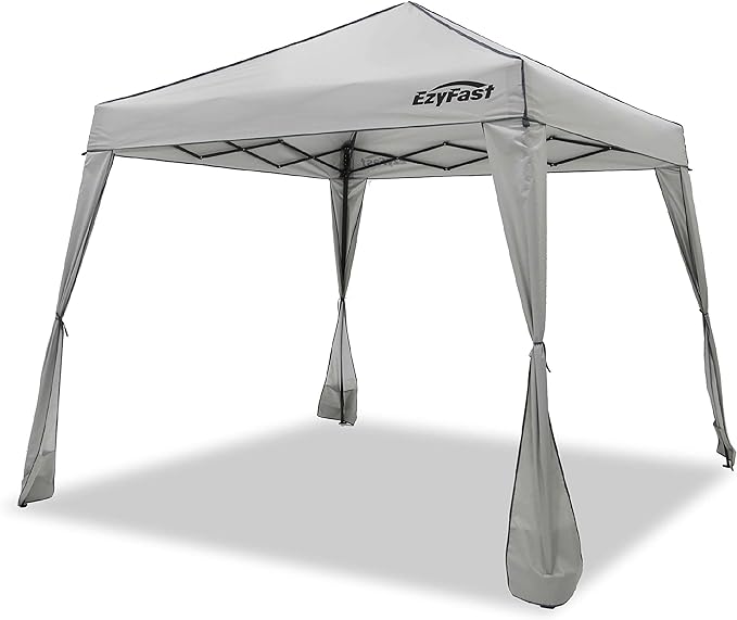 EzyFast Pop Up Canopy Tent, One Person Setup Slant Leg Portable Shelter Gazebo, Patented Design with Built-in Weight Bags, 10' x 10' Base / 8' x 8' Top A Khaki