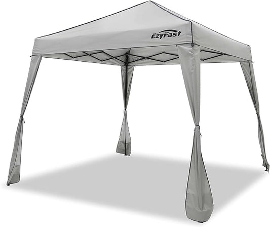 EzyFast Pop Up Canopy Tent, One Person Setup Slant Leg Portable Shelter Gazebo, Patented Design with Built-in Weight Bags, 10' x 10' Base / 8' x 8' Top A Khaki