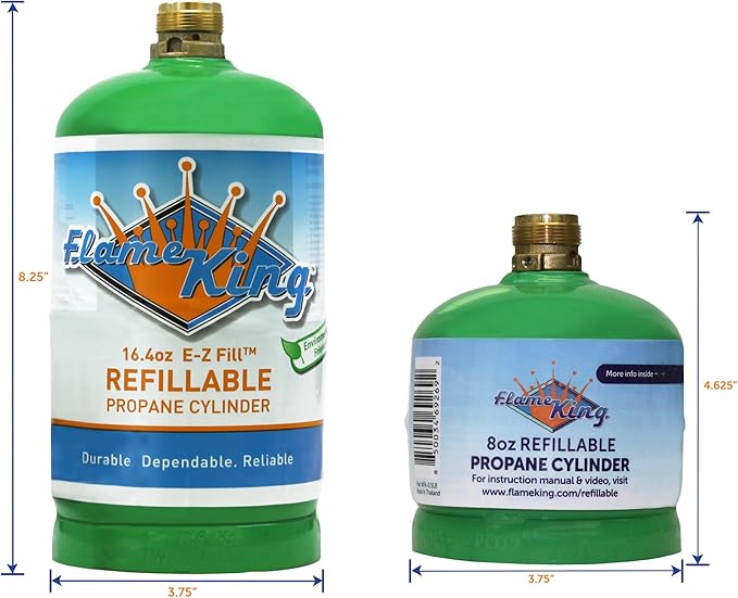 Flame King FK-0.5LB-2 (1/2LB) Refillable Empty Propane Cylinder Tank for Small Propane Lamps, Lanterns and Camp Stoves (2-pack)