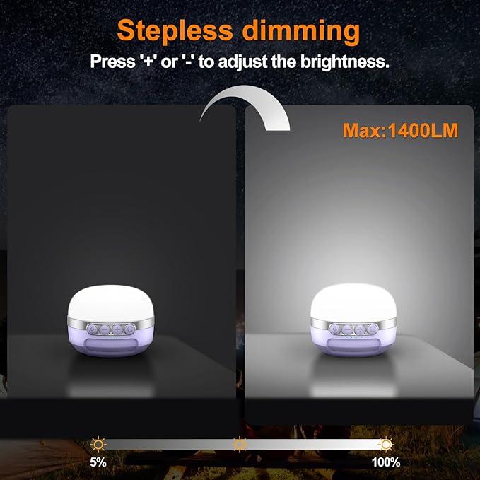 LED Camping Lantern Rechargeable 1400LM, Up to 420H Running Time Camping Tent RGB Light, 10400mAh Emergency Hanging Light for Hurricane, Power Outages, Home, Hiking,Violet