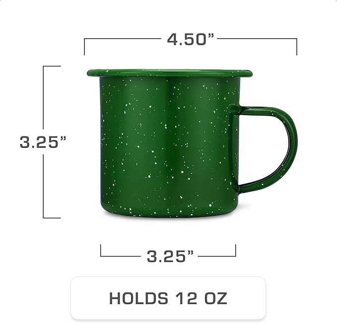 COLETTI Classic Enamel Set Coffee Percolator & Mugs — The Most Nostalgic Camping Coffee Pot, Now Modernized [Green Enamel, 12 Cup Percolator Coffee Pot & Set of 4 Mugs]