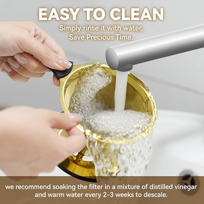 Pour Over Coffee Dripper Filter: Reusable Stainless Steel Coffee Filters - Metal Cone Filter Paperless Single Cup Coffee Maker 1-4 Cup with Double Mesh & Non-slip Cup Stand Gold