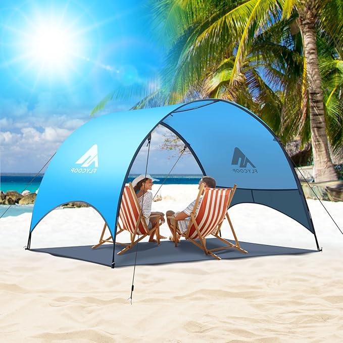 Beach Tent - Beach Shade Canopy Compact Fold (16.9x3.9″), Own Patent, 360° Ventilation, Large Side Storage Pocket, UV Protection Portable Sun Shelter for Beach (Blue, 90.5 * 59 * 53″)