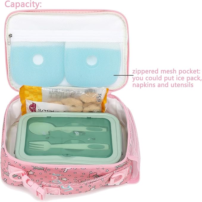 FlowFly Kids Lunch Bag, Durable Insulated School Lunch Box with Shoulder Strap and Bottle Holder, Water-resistant Thermal Small Lunch Cooler Tote for Teen Boys & Girls,Red#Uincorn