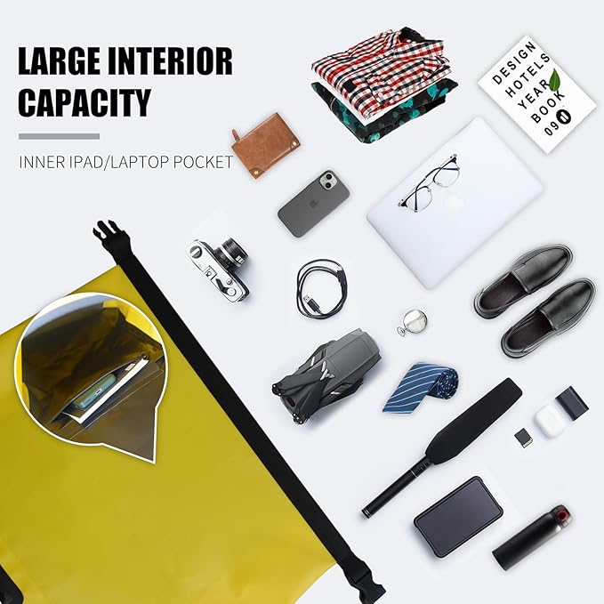 SEPEAK 55L Waterproof Marine Dry Bag, Roll Top Backpack, Heavy Duty Dry Sack for Kayaking, Boating,Swimming,Diving,Surfing,Rafting,Fishing,Camping,Hiking,with Reflective Strip,Yellow