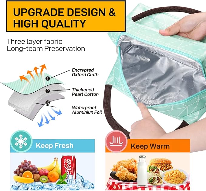 Buringer Insulated Lunch Bag Lunch Box for Women Men Adult Lunch Tote for Work Picnic Travel (Geometry Green)