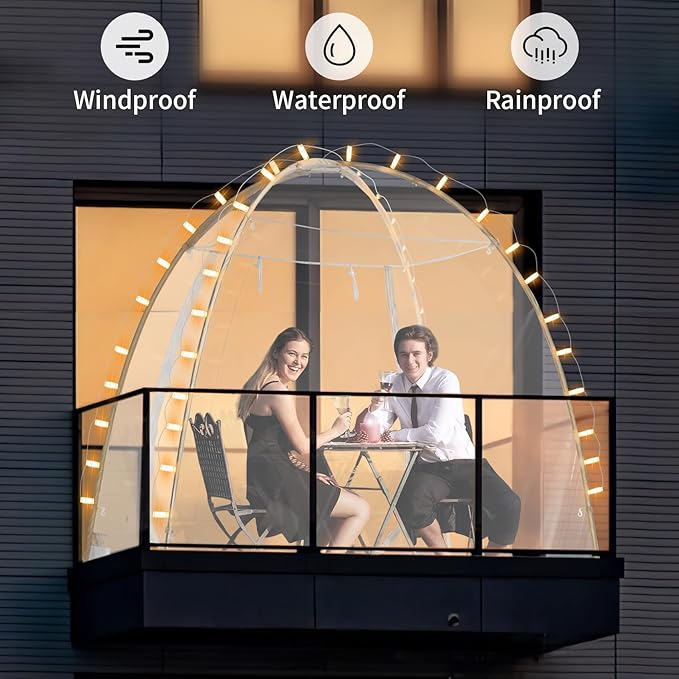 EighteenTek Clear Sports Tent 540° View Transparent PVC House Room Greenhouse Camping Tent Canopy Gazebos Weatherproof Pop-Up Tent for Outdoor Activities Garden Backyard Patios Cold Protection