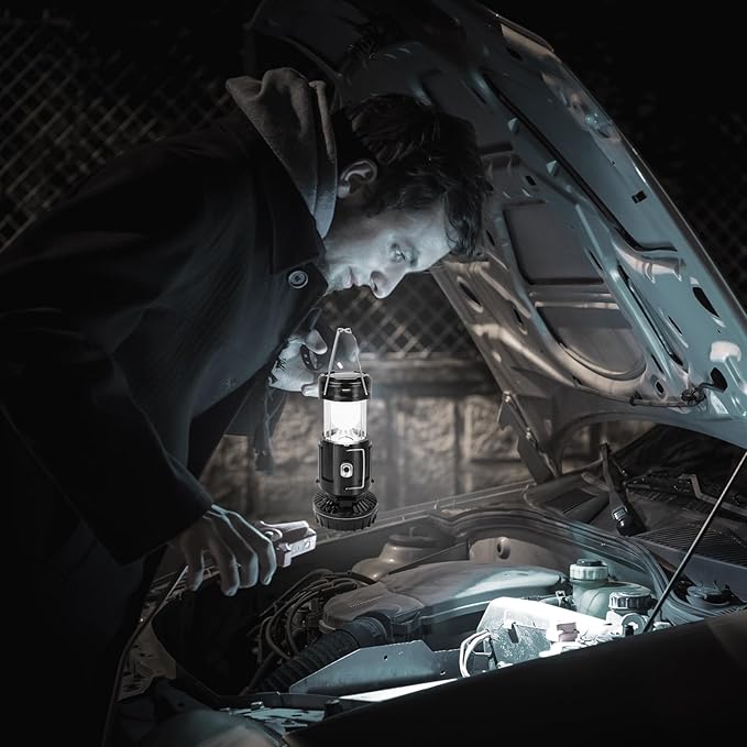 Ultra-Portable Solar&Rechargeable Camping Lantern with Fan,4 in 1 LED Power Outage Light Compact Collapsible Design for Emergency Hurricanes, Hiking, Home, Outdoor ,Survival Kit Essentials Camp Gifts