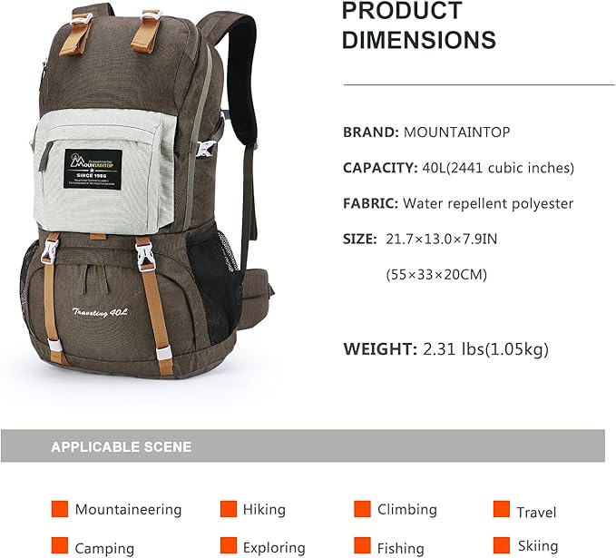 MOUNTAINTOP 40L Hiking Backpack Lightweight Travel Backpack for Men&Women Outdoor Camping Backpacking