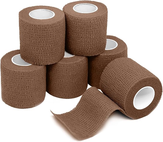 FriCARE Self Adhesive Bandage Wrap, Medical Tape in First Aid Kit, Cohesive Bandages for Wounds Sport Vet, FSA/HSA Eligible, 2 Inches X 5 Yards 6 Rolls, Dark Brown