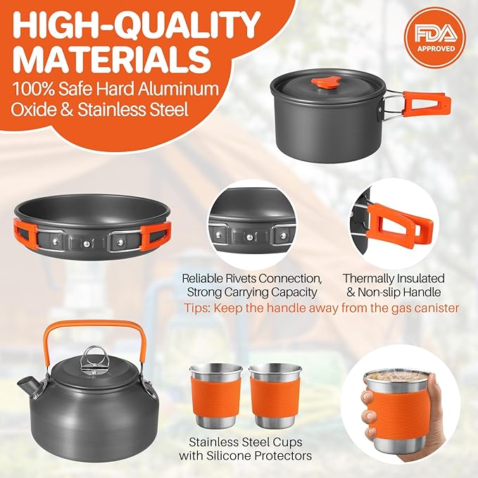 FUNYKICH Camping Pots and Pans Set, Non-Stick Camping Cooking Set, Lightweight Camping Cookware with Storage Bag for Camping, Backpacking, Outdoor Cooking & Picnic