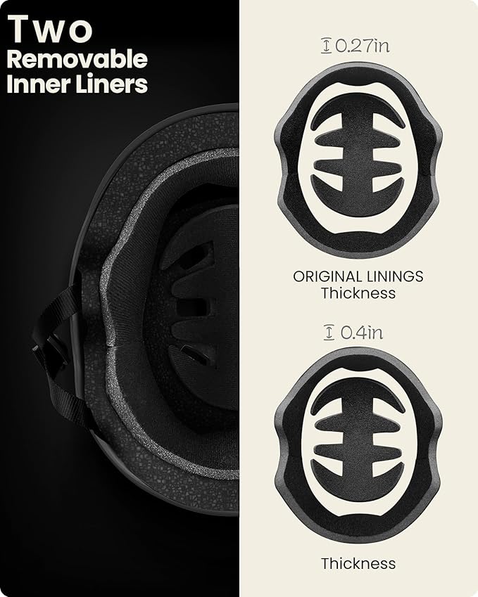 OutdoorMaster Skateboard Cycling Helmet-Beetles Snug,Bike Helmet for Adults, Youth & Kids-Two Removable Liners Ventilation Multi-Sport Commuter Scooter Roller Skate Inline Skating Longboard