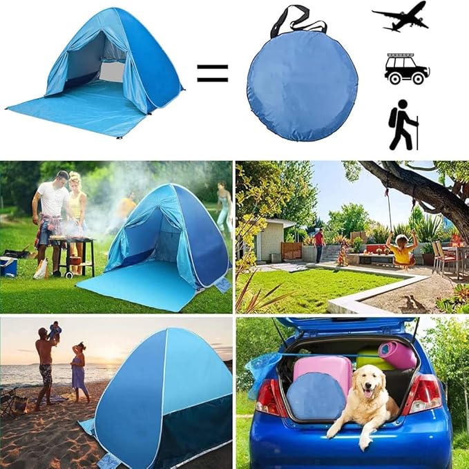 Large Pop-Up Beach Tent, Portable Camping Tent Sun Shade Shelter Pop Up Instant Portable Outdoors 2-3 Person Beach Cabana Sets Up in Seconds, Water-Resistant UV Protection Sun Shelter