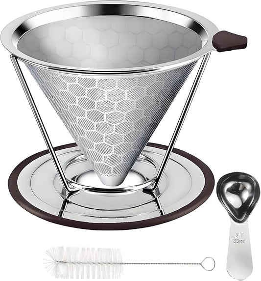Pour Over Coffee Dripper 1-4 Cup 800 Mesh Inner Mesh Reusable Pour Over Filter Stainless Steel Coffee Strainer for Travel Coffee Dripper Easy to Clean Paperless Pour Over Coffee Maker