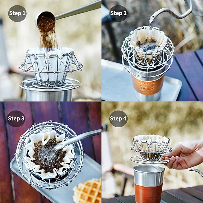 Bincoo Pour Over Coffee Maker, Portable Stainless Steel Reusable Coffee Filter, Mini Collapsible Paperless Single Serve 1-2 Cup Coffee Dripper Cup Easy To Clean For Travel Camping Offices (gold)